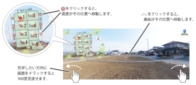 バーチャル見学　操作方法（例：分譲地）