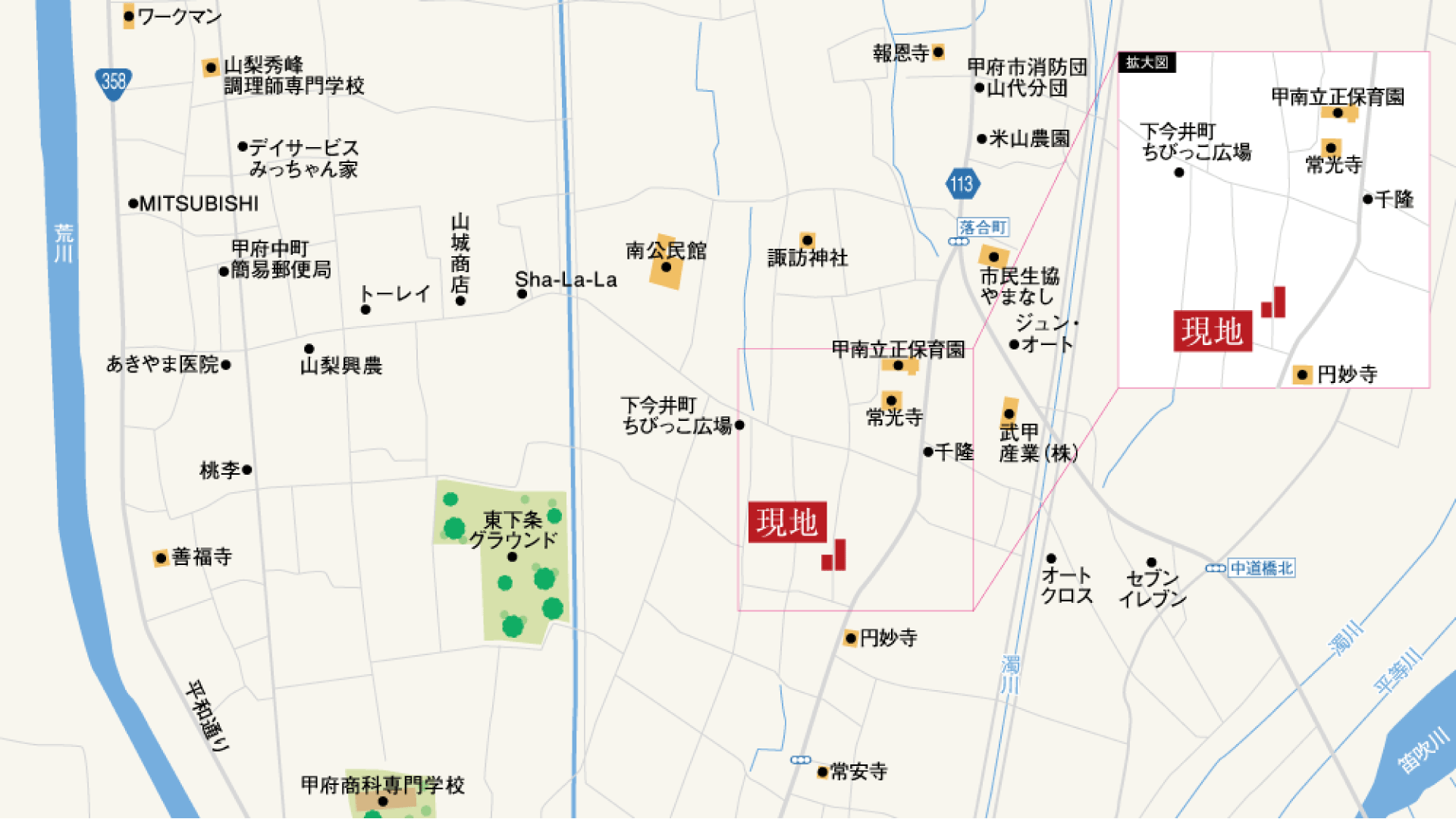 山梨県甲府市下今井町B 2号棟（建売住宅）の案内図