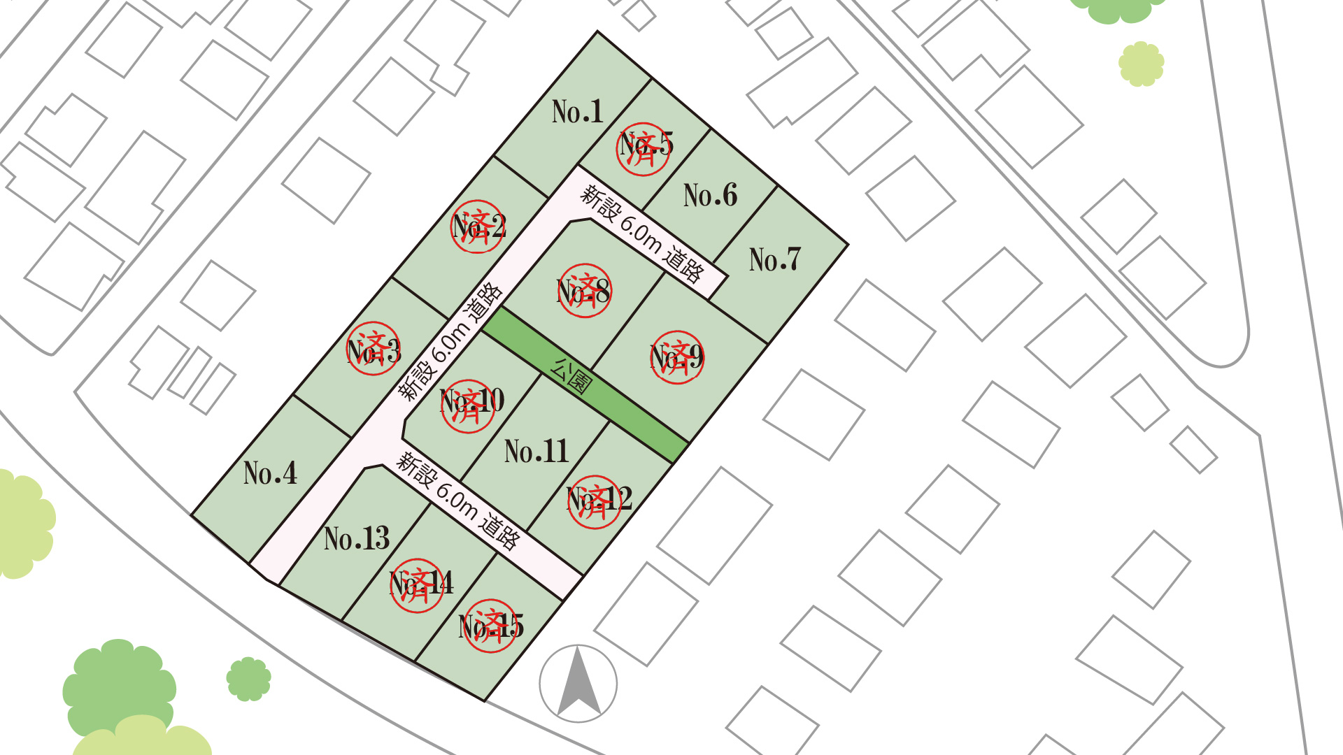 山梨県甲斐市下今井F（分譲地：全15区画）の区画図