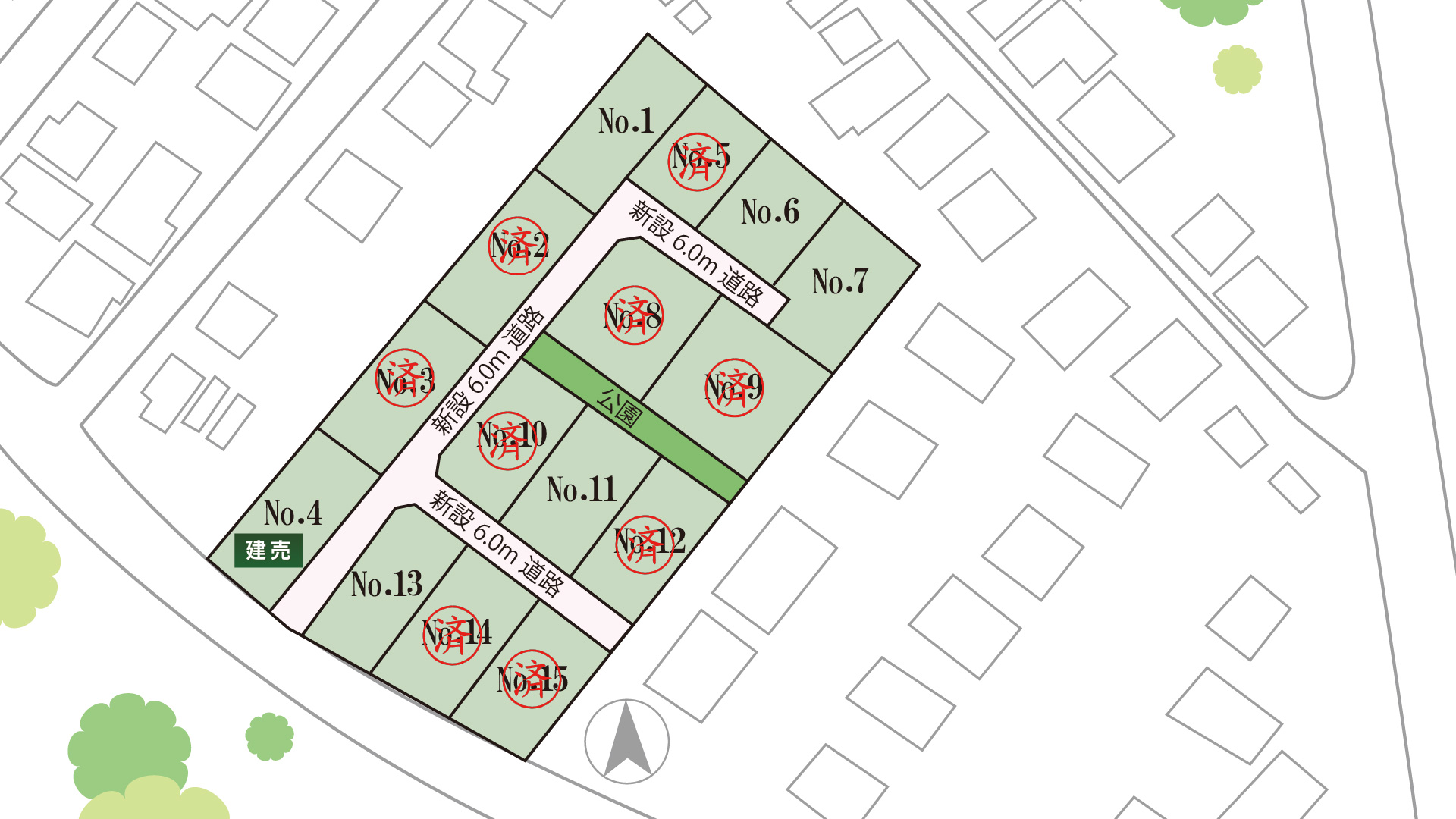 山梨県甲斐市下今井F（分譲地：全15区画）の甲斐市下今井F区画図