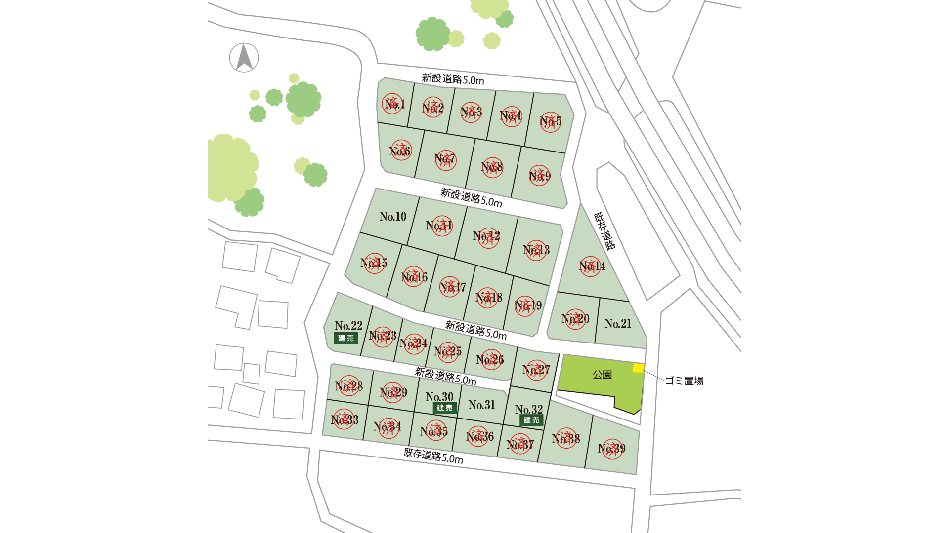 山梨県南アルプス市寺部B（分譲地：全39区画）の区画図