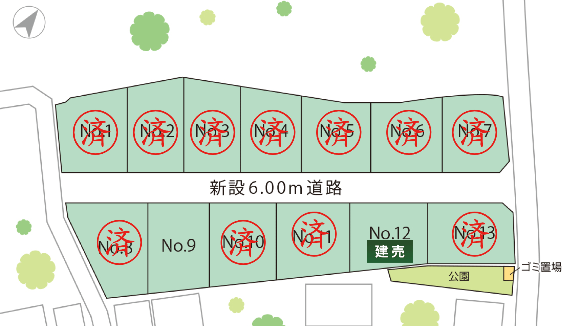 山梨県甲斐市篠原G（分譲地：全13区画）の区画図