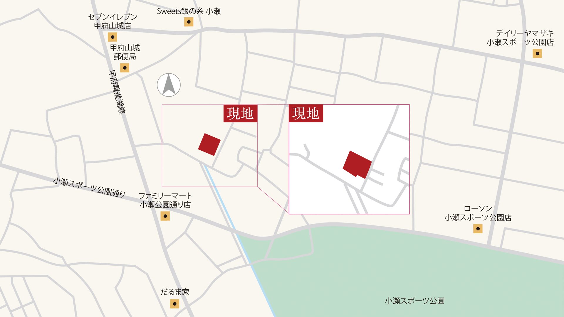 山梨県甲府市小瀬町O（分譲地：全3区画）の案内図