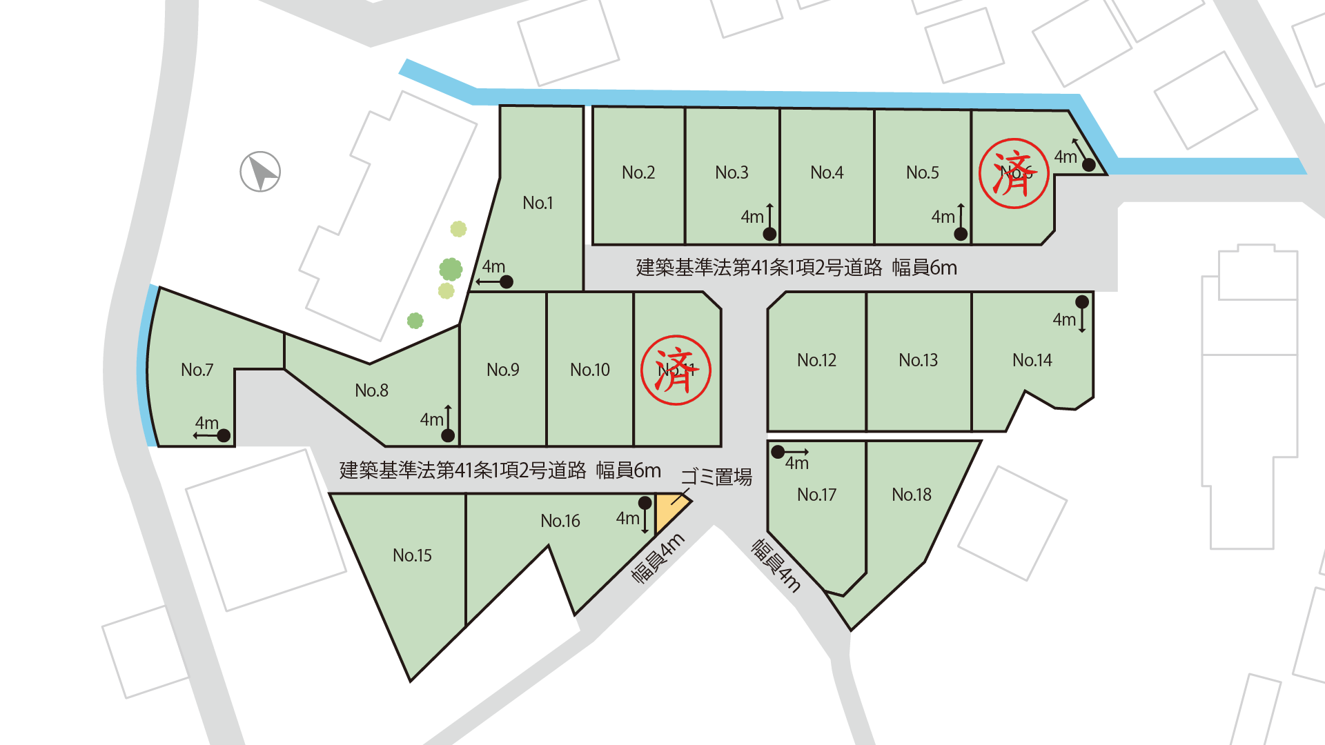 山梨県中央市西新居A（分譲地：全18区画）の区画図