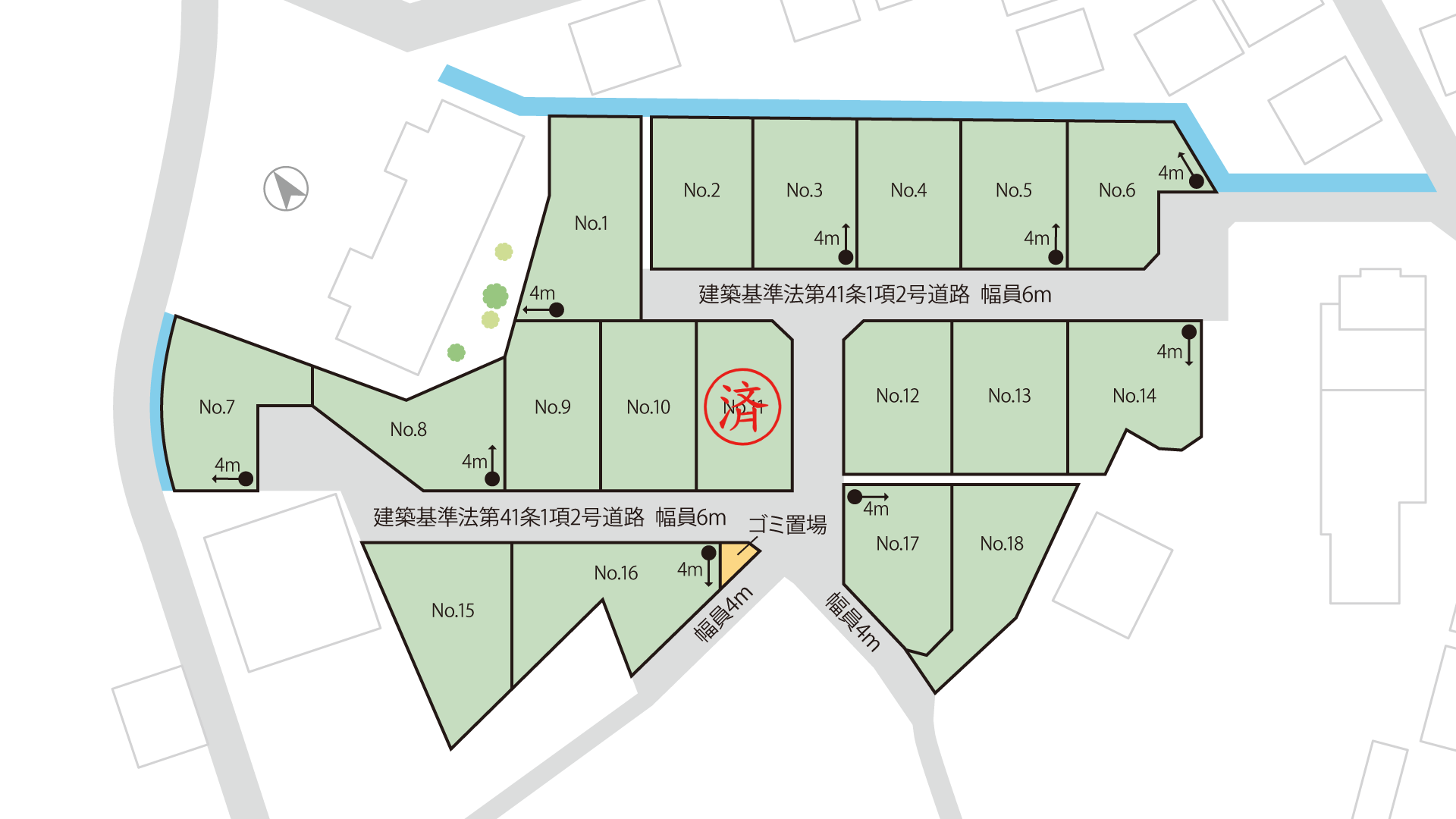 山梨県中央市西新居A（分譲地：全18区画）の区画図
