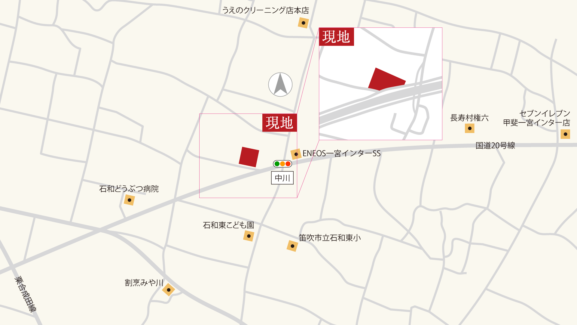 山梨県笛吹市石和町中川A（分譲地：全7区画）の案内図