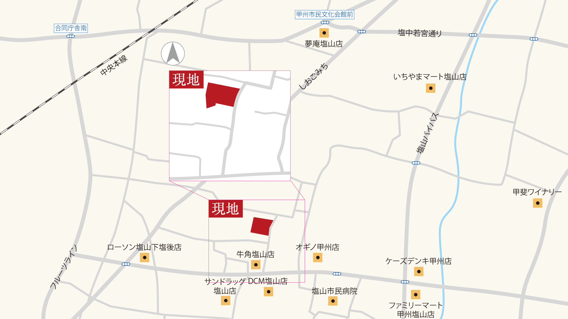 山梨県甲州市塩山下塩後B(分譲地:全4区画)の案内図