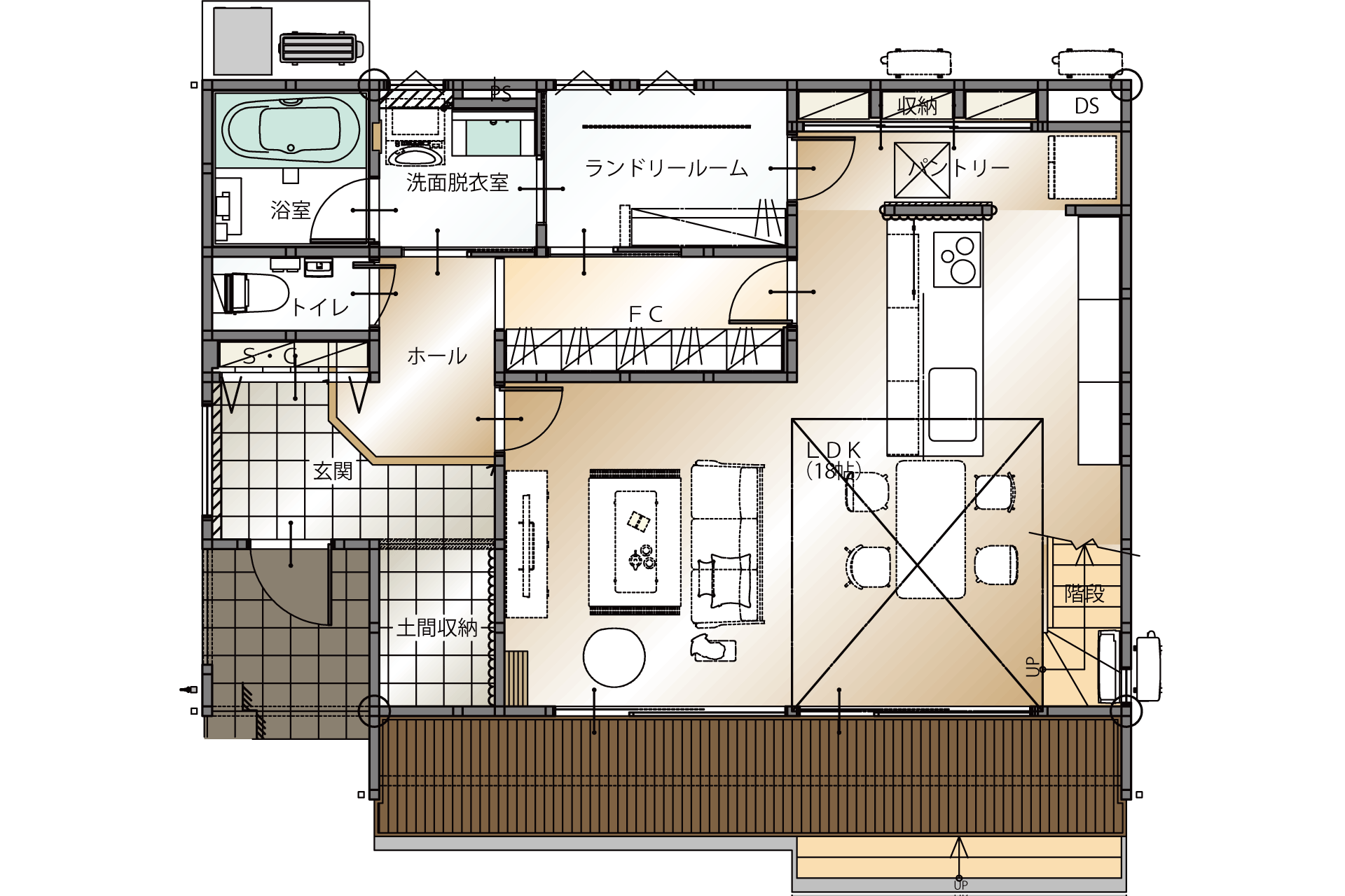 山梨県甲府市増坪町C1号棟の1階平面図