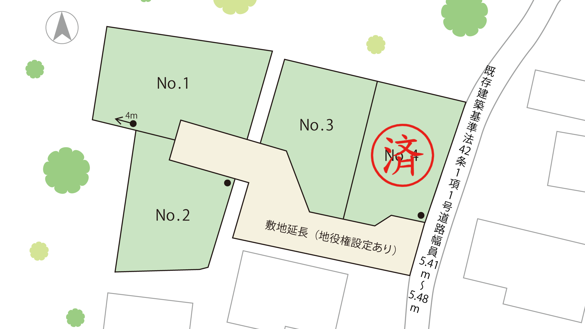 山梨県甲州市塩山下塩後B（分譲地：全4区画）の区画図