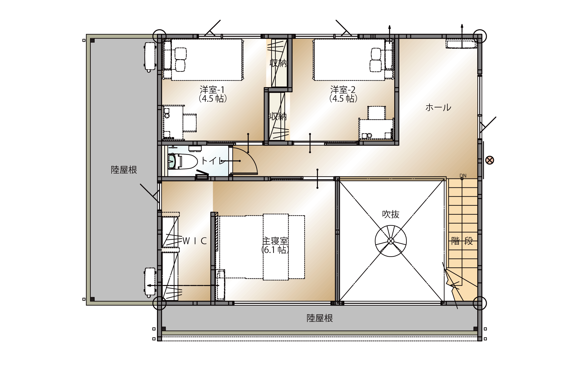 山梨県甲府市増坪町C1号棟の2階平面図