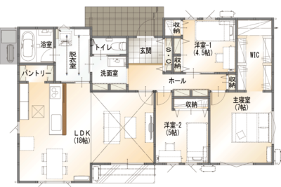 山梨県南アルプス市寺部32号棟の1階平面図