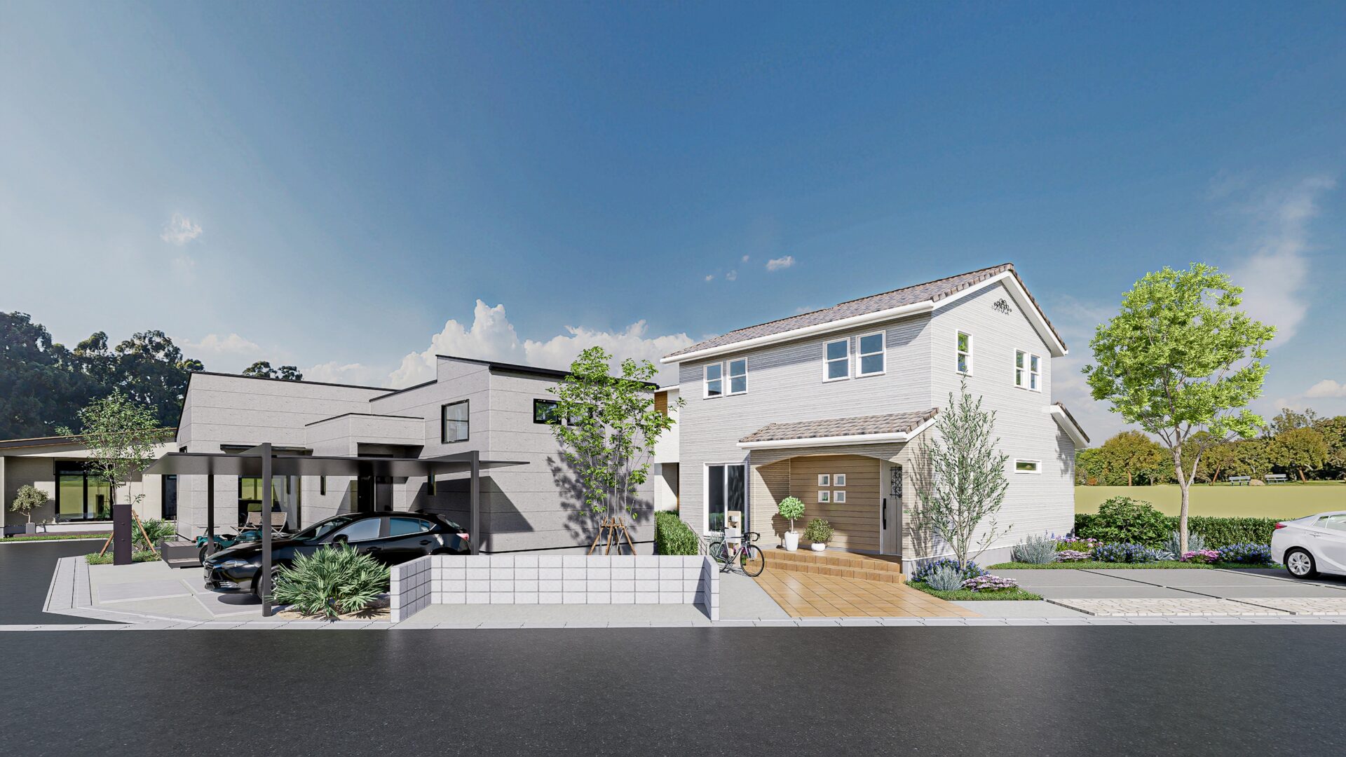 山梨県甲府市増上石田C（分譲地）の街並み分譲地パース