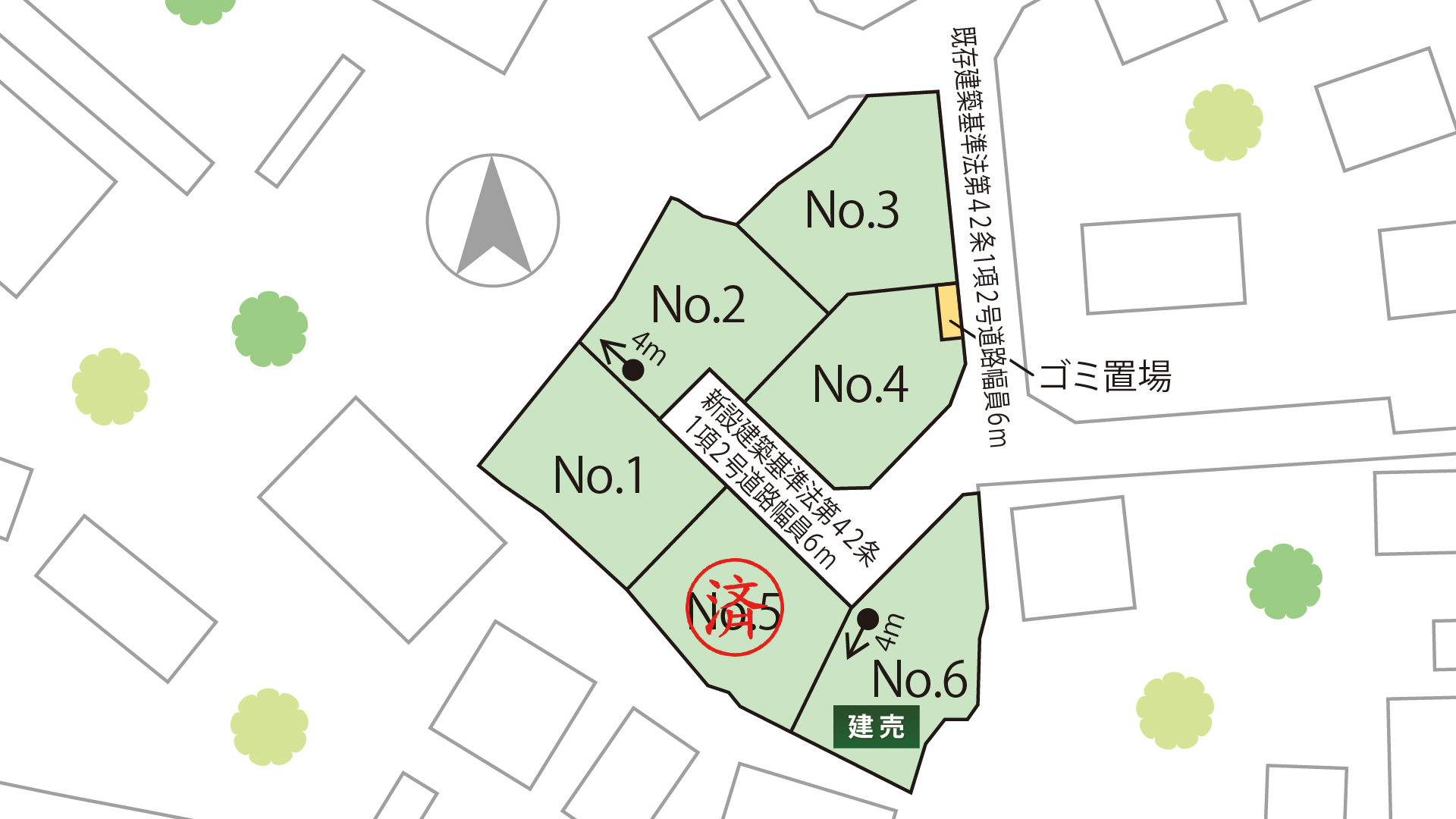 山梨県甲府市上石田C（分譲地：全6区画）の甲府市上石田C区画図