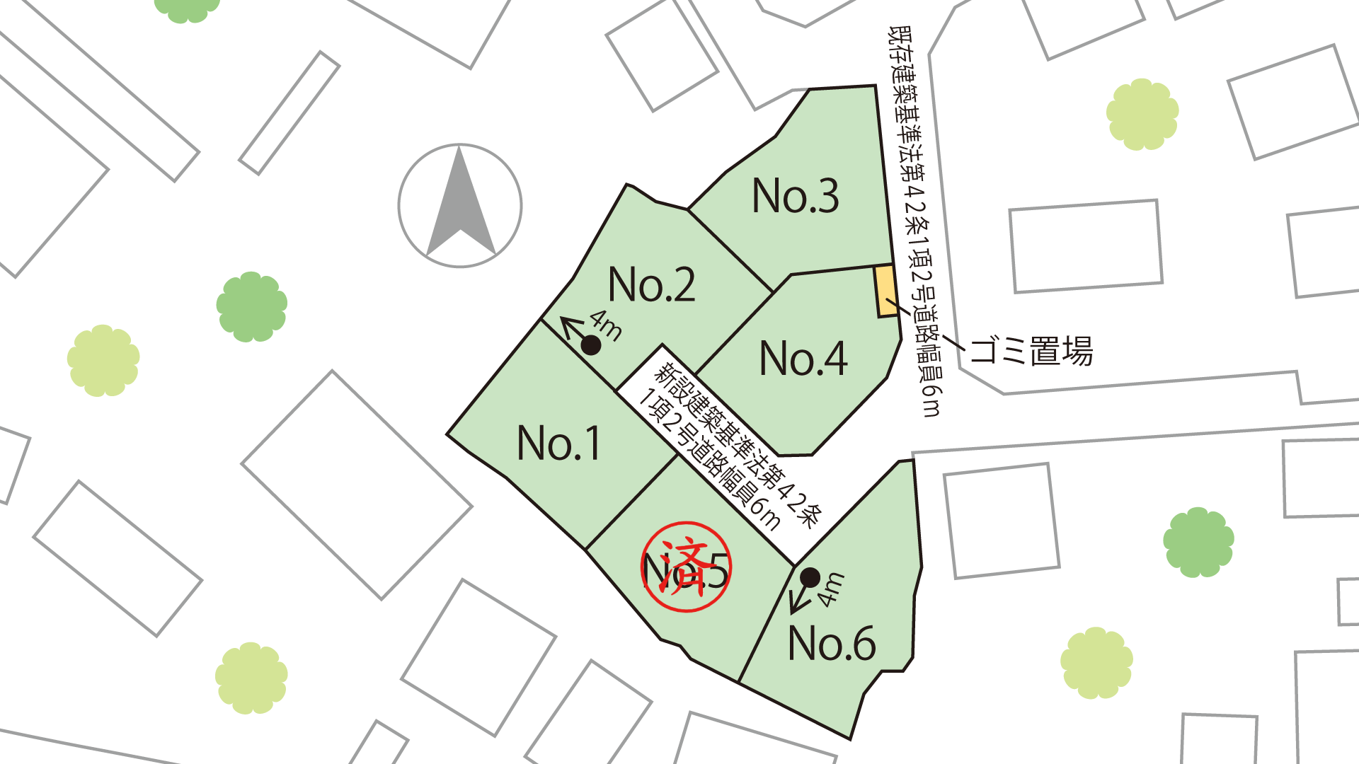 山梨県甲府市上石田C(分譲地:全6区画)の区画図