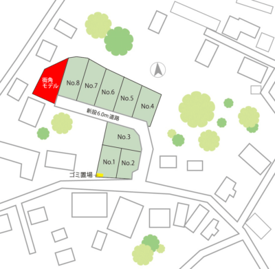 山梨県富士吉田市小明見A9号棟（街かどモデル）の区画図