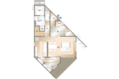 山梨県富士吉田市小明見A9号棟（街かどモデル）の1階平面図