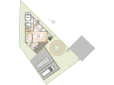 山梨県富士吉田市小明見A9号棟（街かどモデル）の配置図