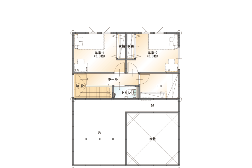 山梨県中巨摩郡昭和町西条新田B2号棟の2階平面図