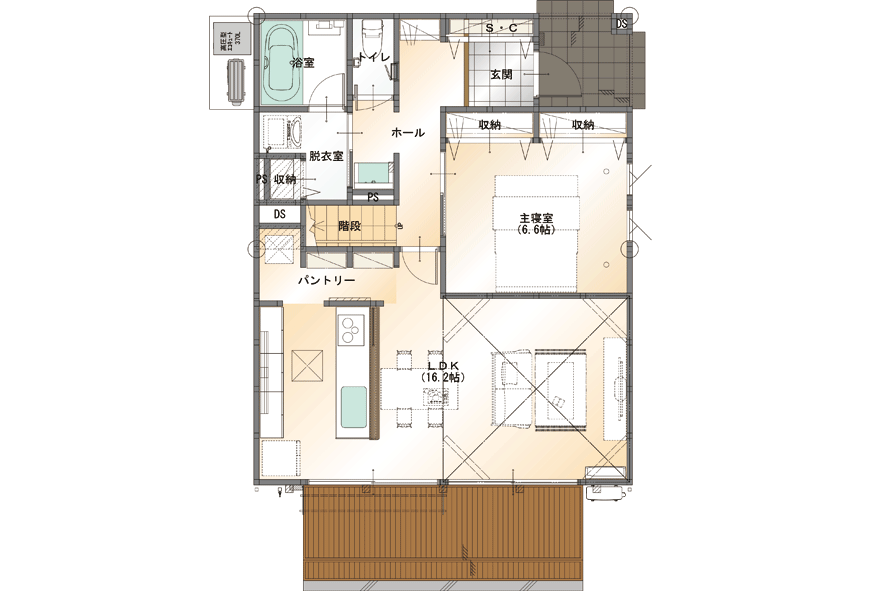 山梨県中巨摩郡昭和町西条新田B2号棟の1階平面図