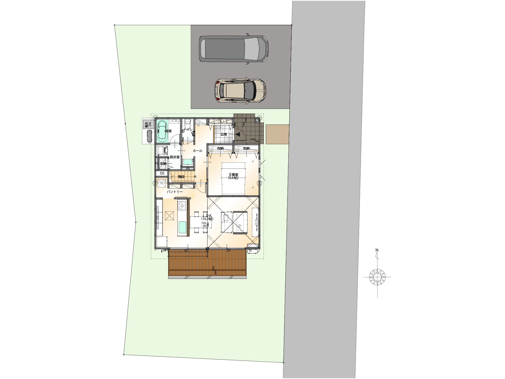 山梨県甲府市下今井町B 2号棟（建売住宅）の配置図