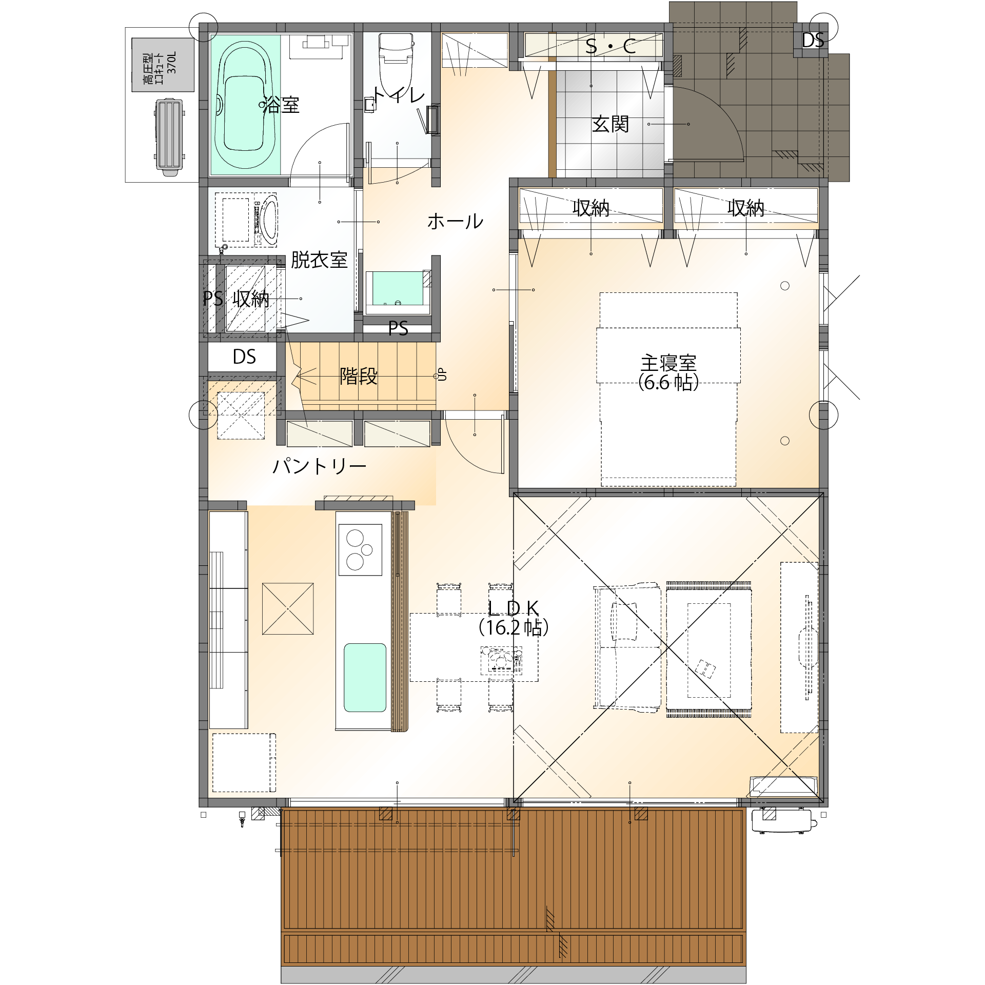 山梨県甲府市下今井町B 2号棟（建売住宅）の1階平面図
