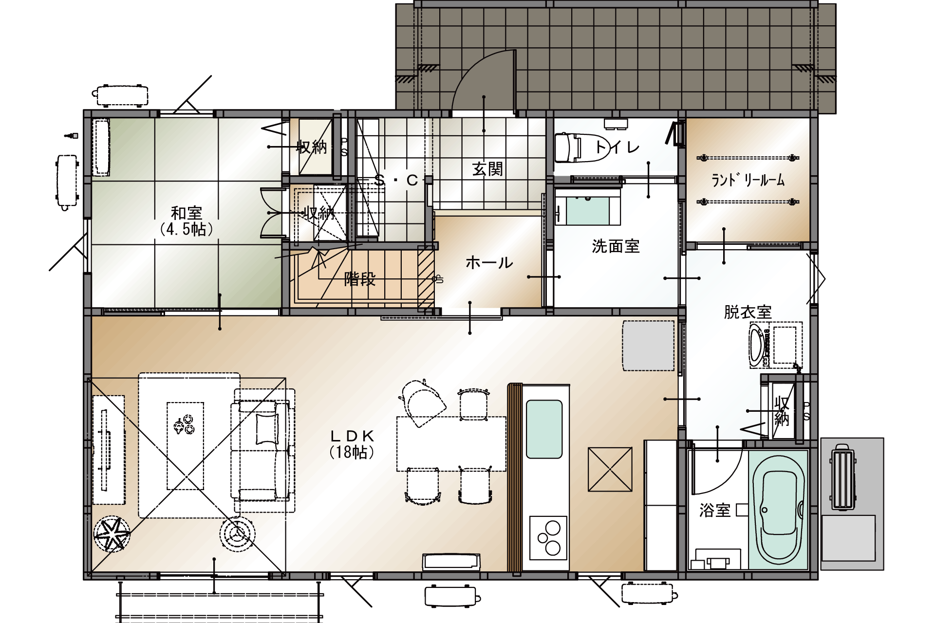 山梨県中巨摩郡昭和町西条新田Bの1階平面図