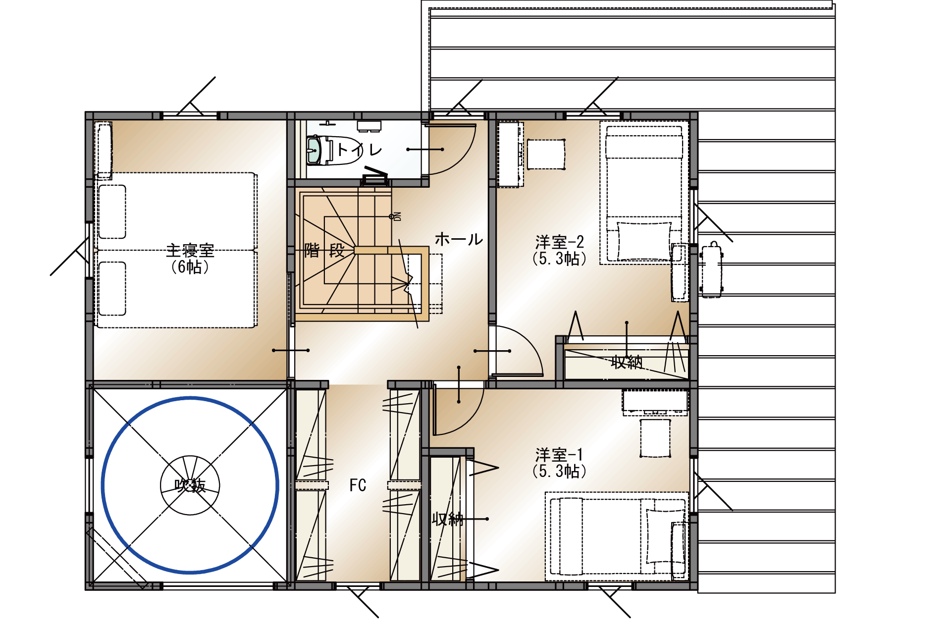 山梨県中巨摩郡昭和町西条新田Bの2階平面図