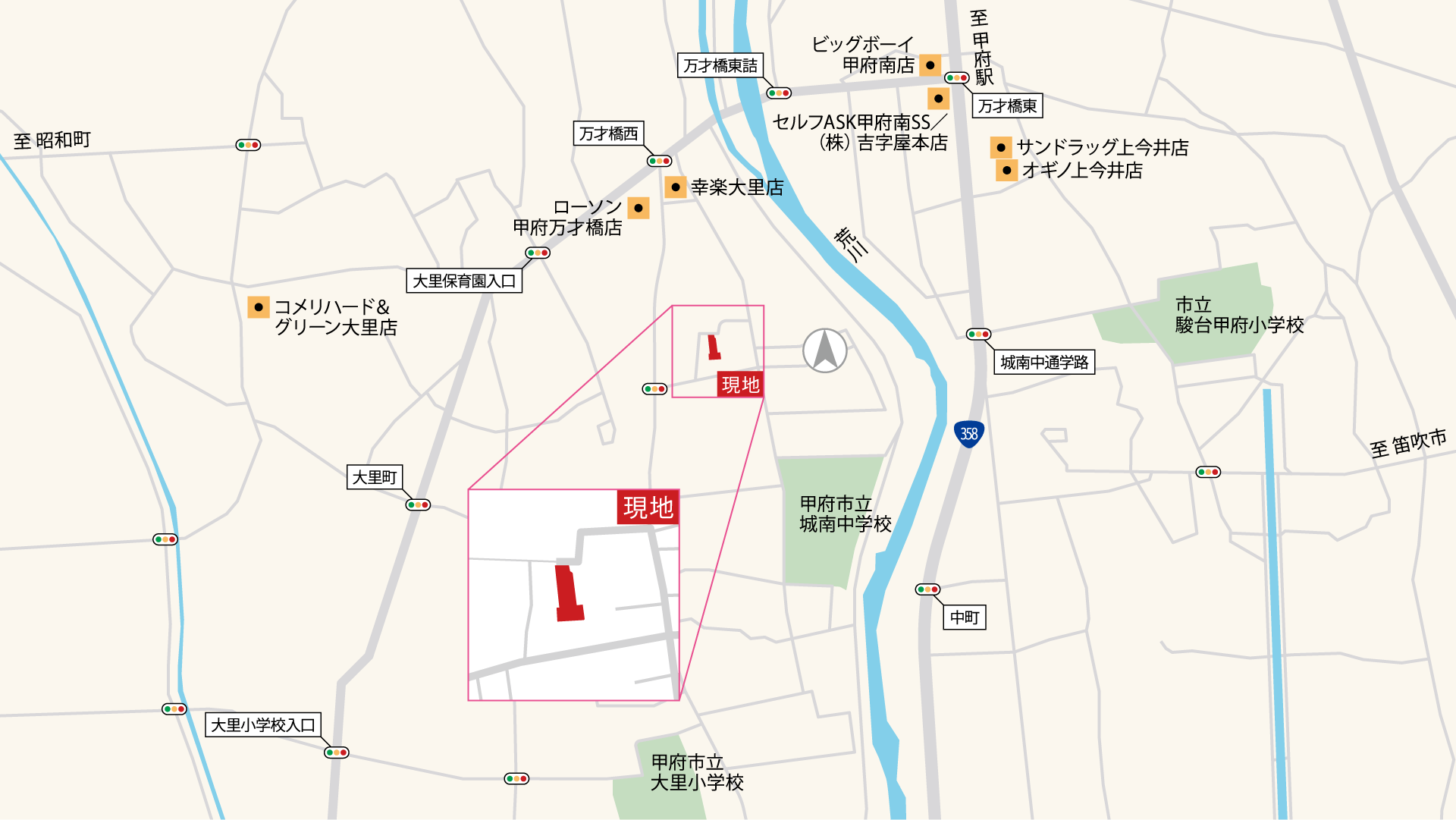 山梨県甲府市大里町J（分譲地）の案内図