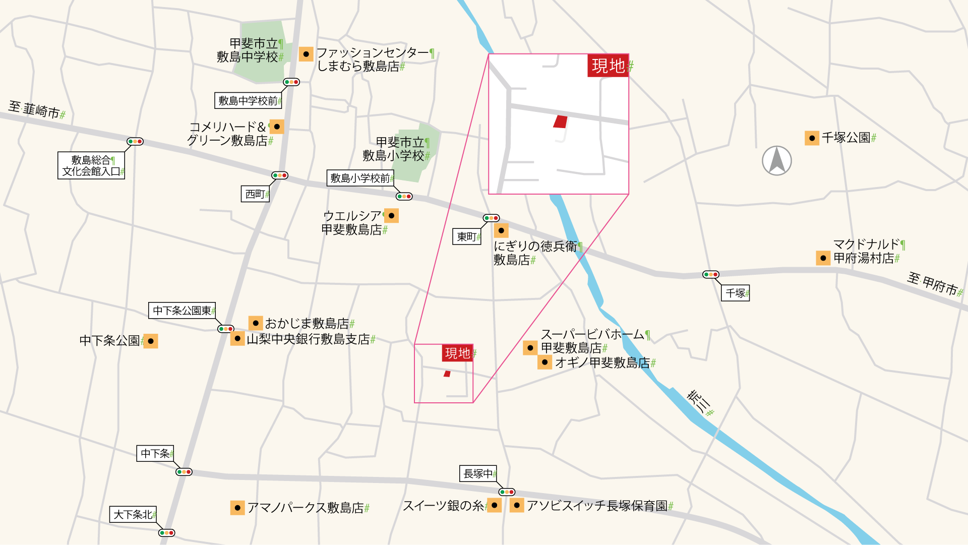 山梨県甲斐市中下条(売地)の案内図