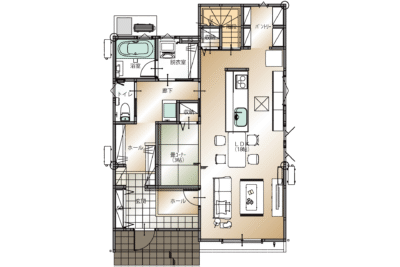 山梨県富士吉田市小明見A8号棟の1F平面図