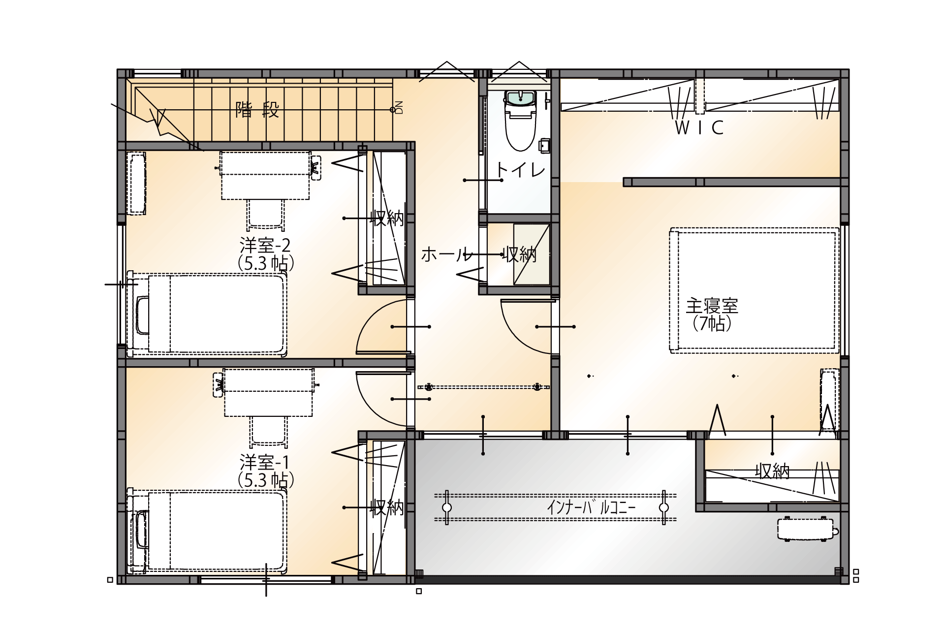 山梨県南アルプス市野牛島H4号棟の2階平面図