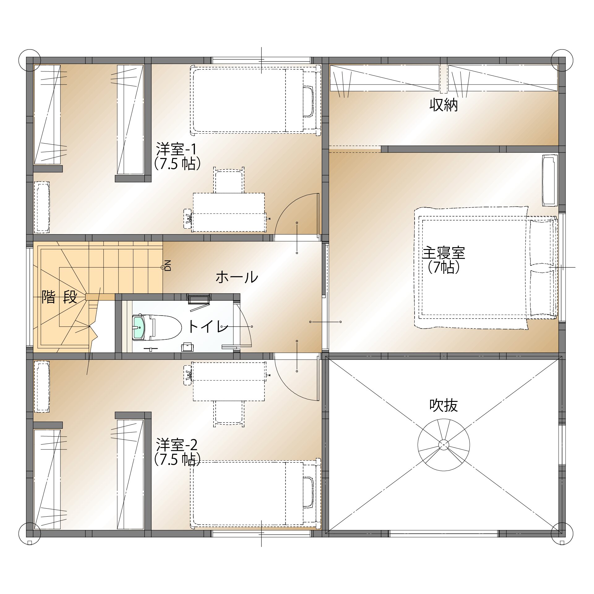 山梨県甲府市里吉F 7号棟（建売住宅）の2階平面図