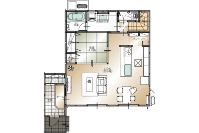 山梨県南アルプス市寺部B22号棟（建売住宅）の1階平面図