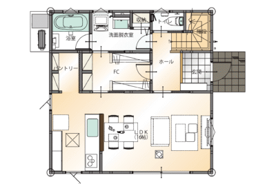 山梨県甲府市西高橋町A2号棟（建売住宅）の1階平面図