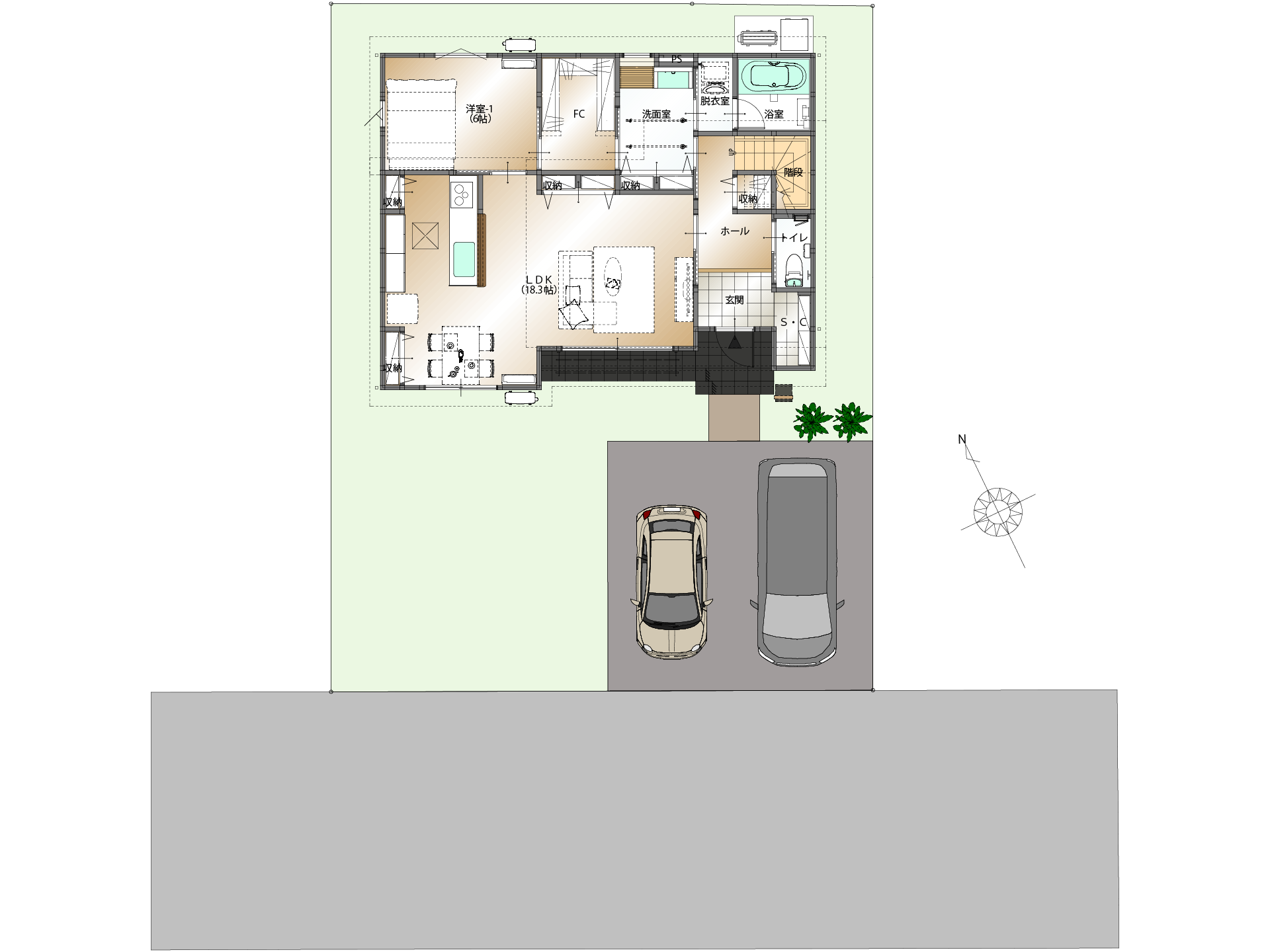 山梨県甲府市増坪町D 10号棟（建売住宅）の配置図