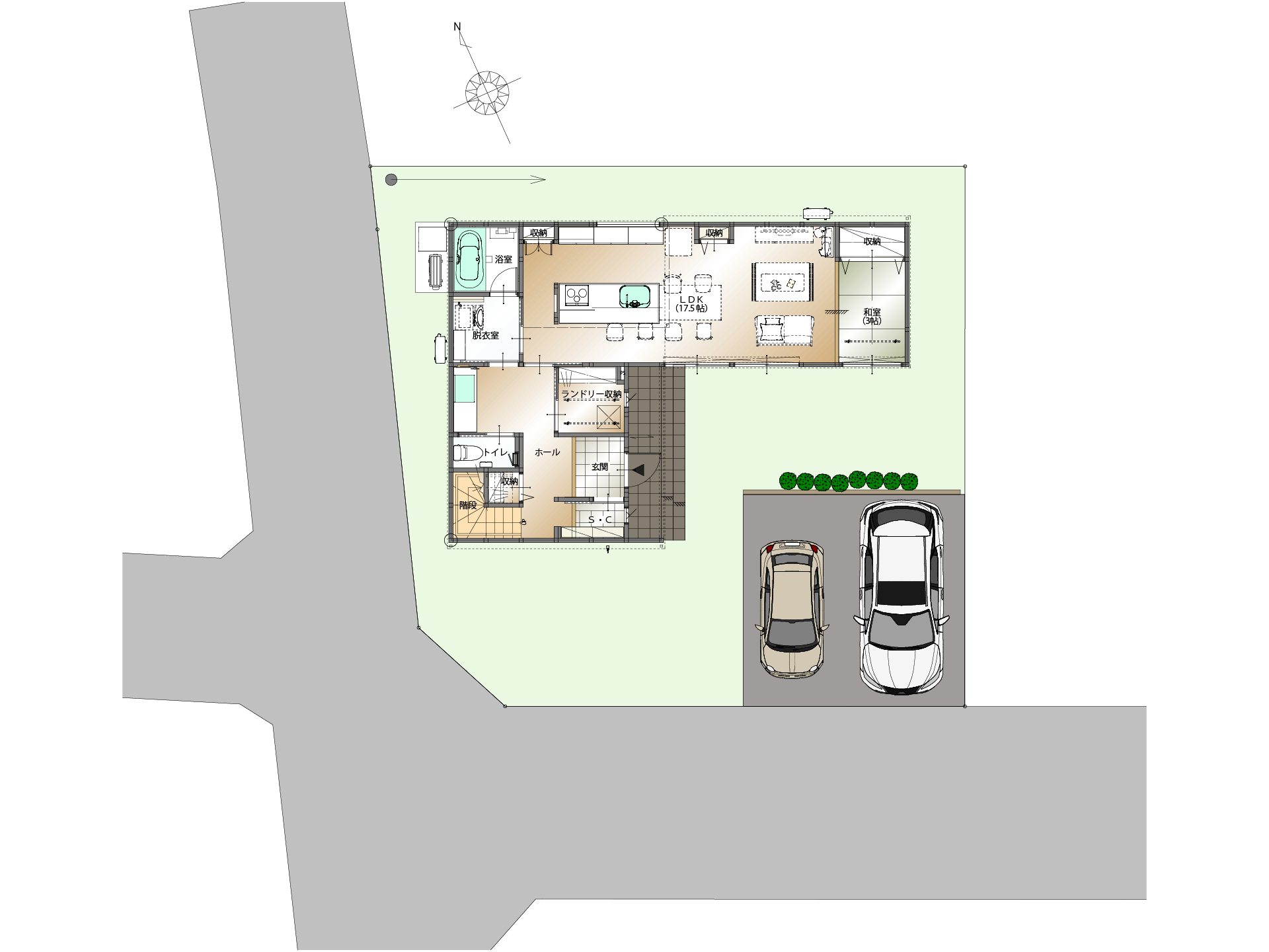 山梨県甲府市増坪町D 1号棟（建売住宅）の配置図