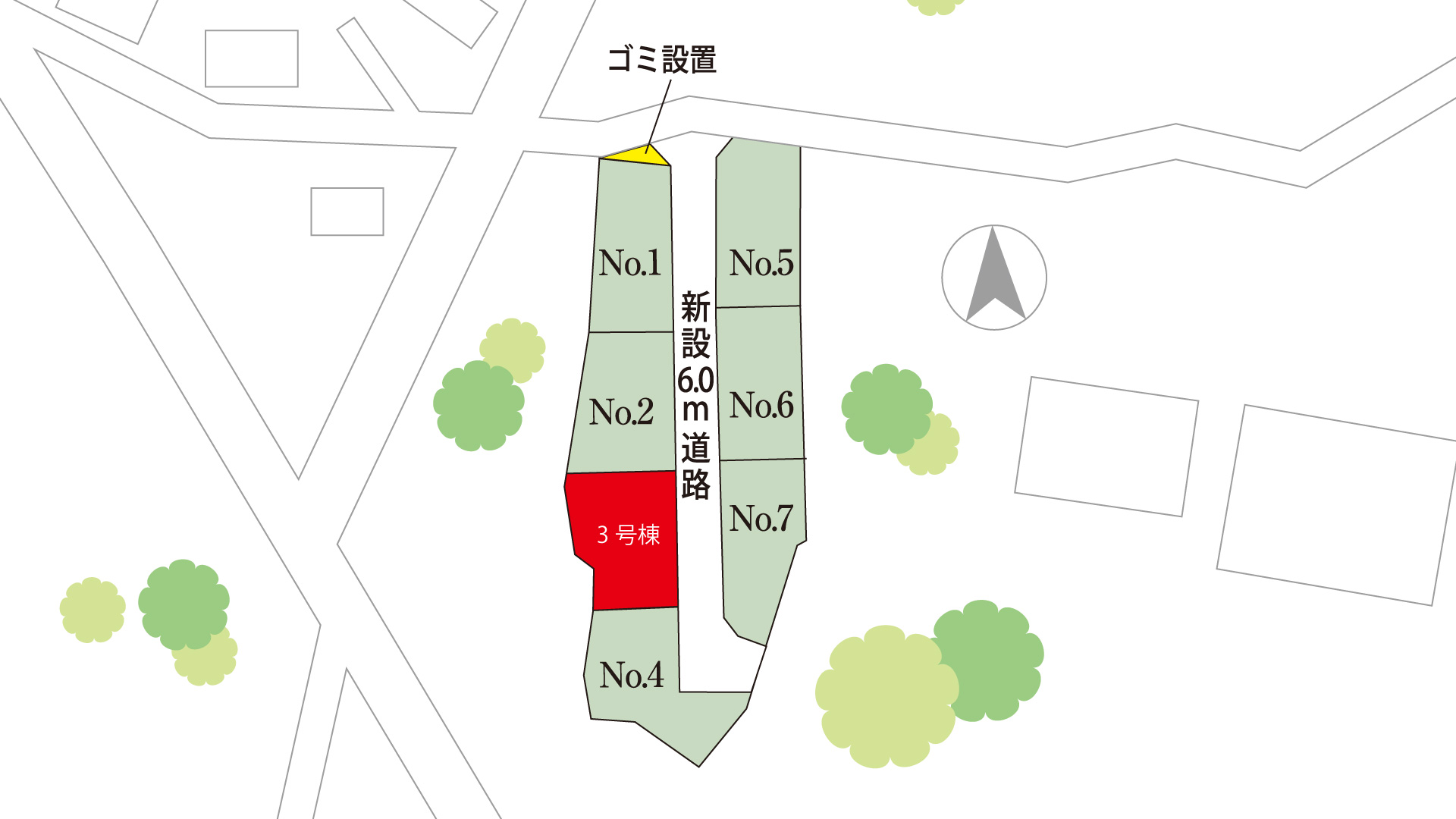 山梨県甲斐市岩森A 3号棟（建売住宅）の区間図