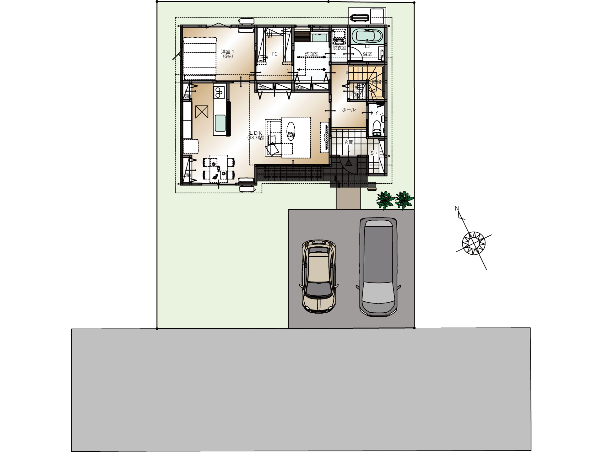 山梨県甲府市増坪町D1号棟（建売住宅）の配置図