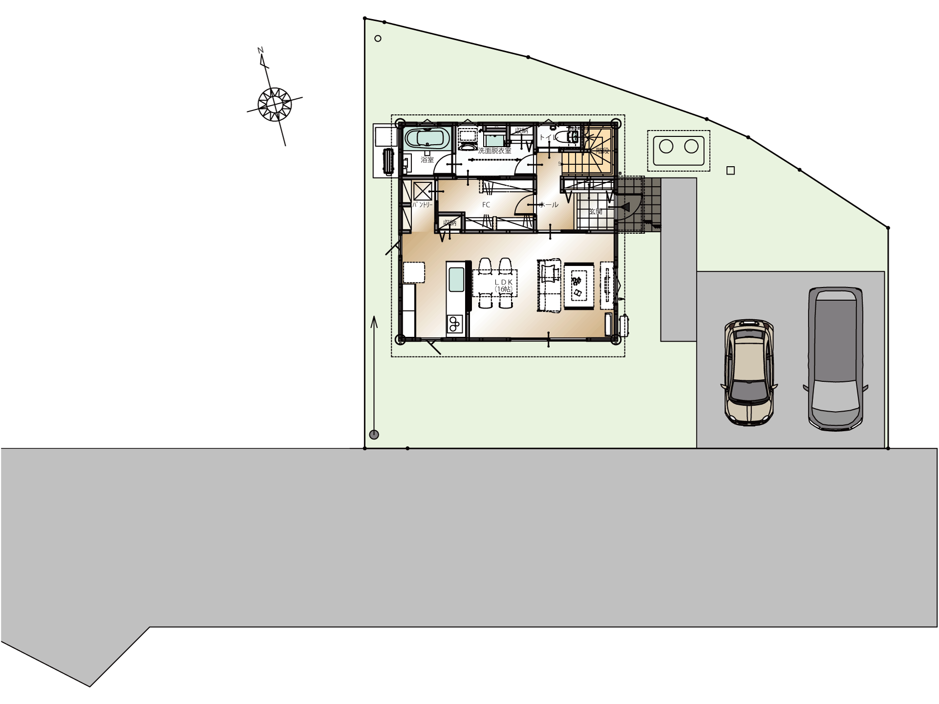 山梨県笛吹市石和町中川A4号棟（建売住宅）の配置図