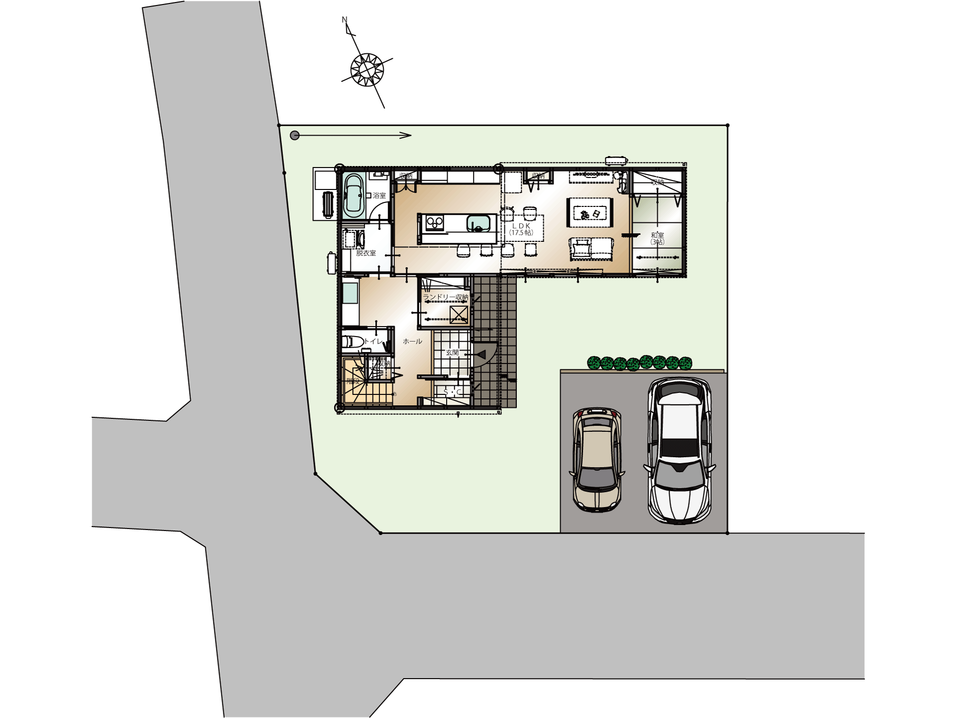 山梨県甲府市増坪町D1号棟（建売住宅）の配置図