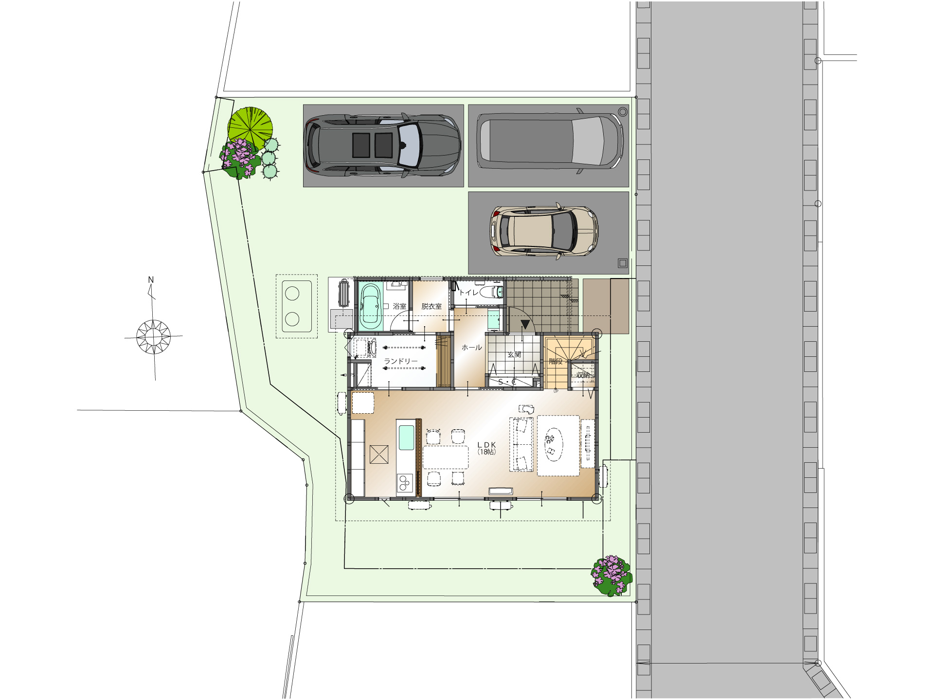 山梨県甲斐市岩森A 3号棟（建売住宅）の配置図