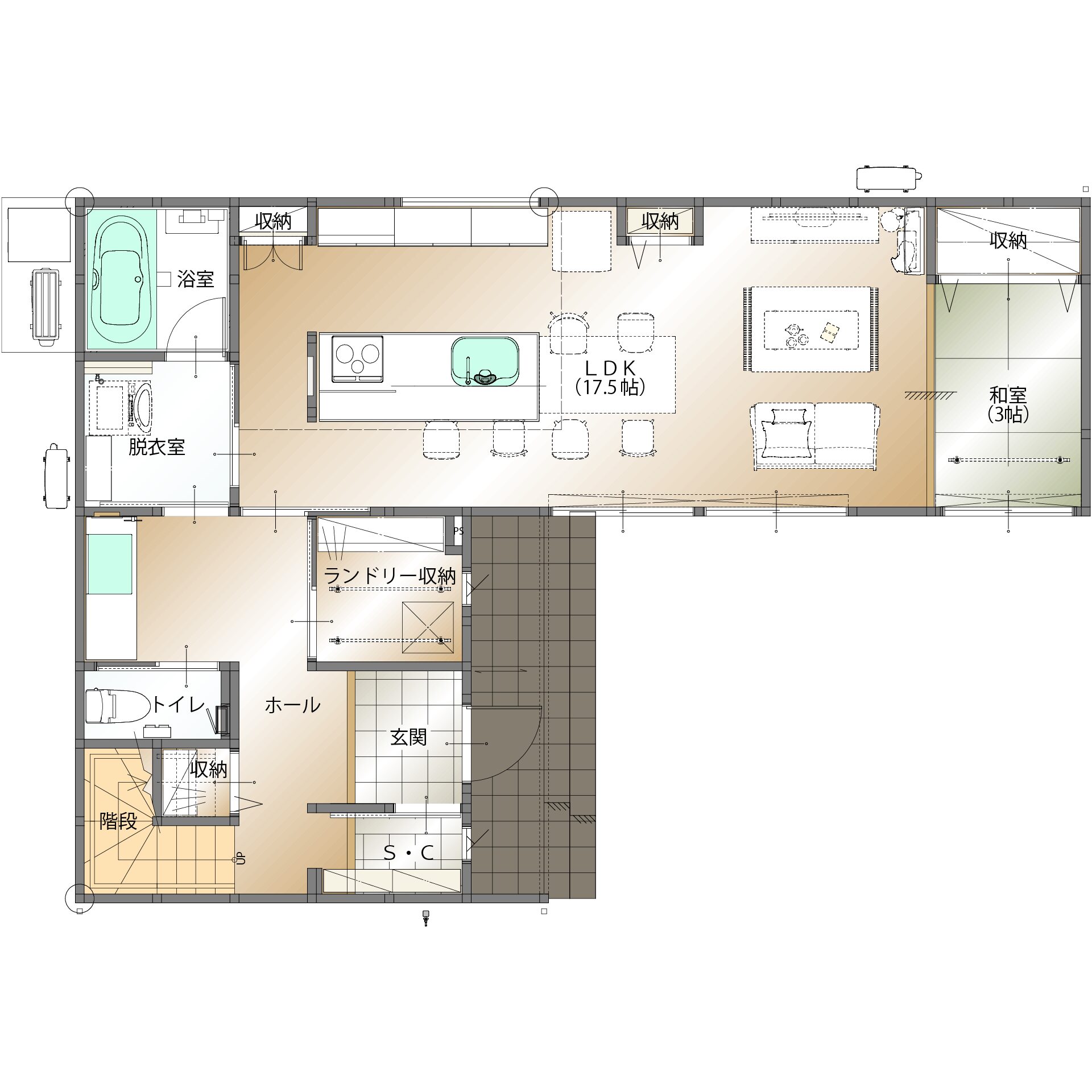 山梨県甲府市増坪町D 1号棟（建売住宅）の1階平面図