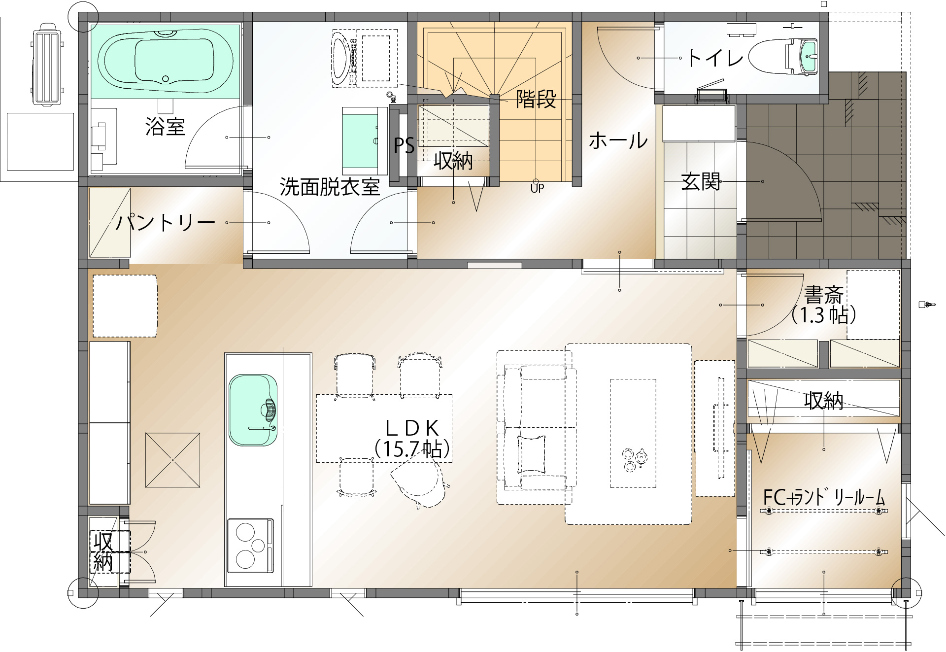 山梨県甲府市増坪町D 16号棟（建売住宅）の1階平面図
