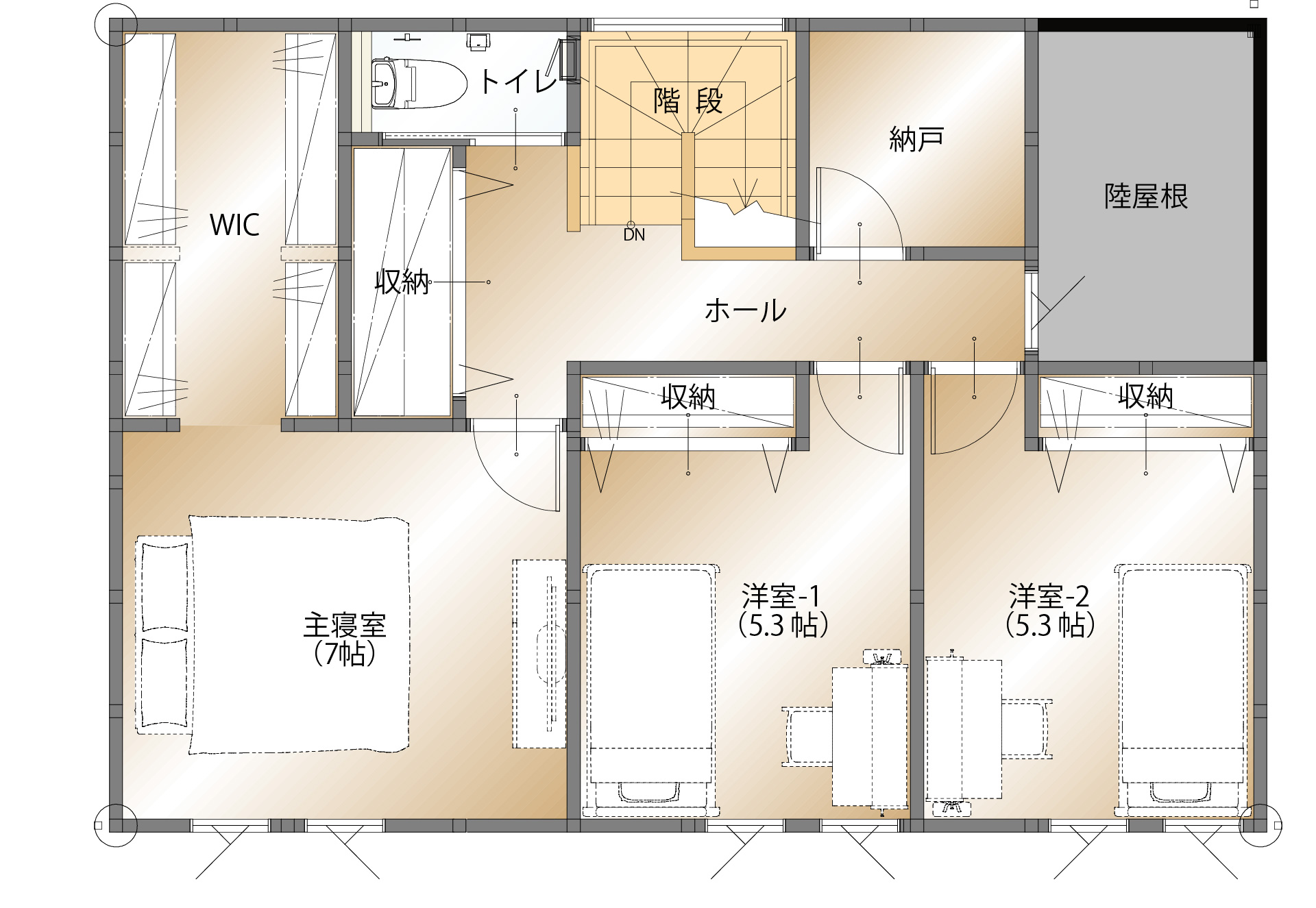 山梨県甲府市増坪町D 16号棟（建売住宅）の2階平面図