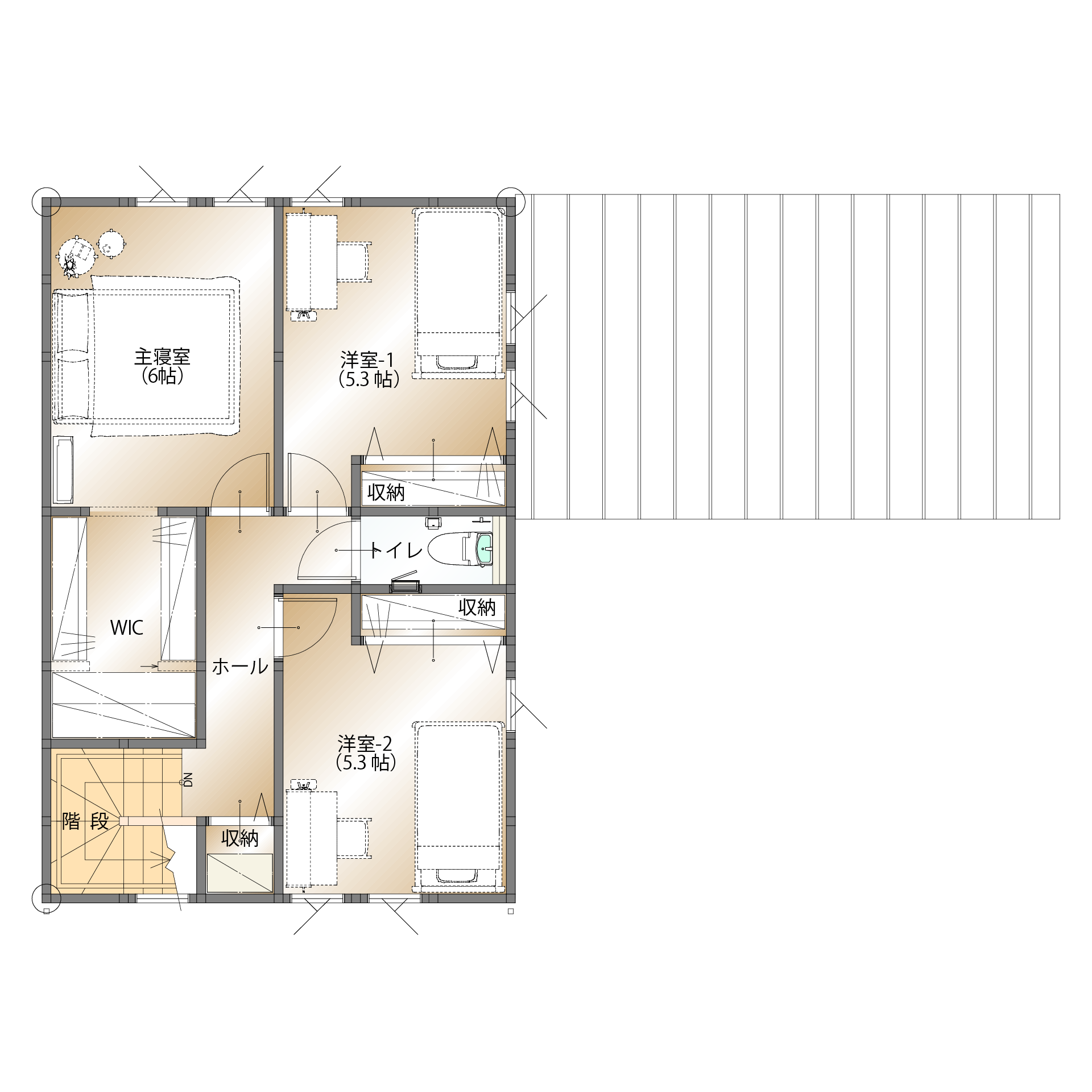 山梨県甲府市増坪町D 1号棟（建売住宅）の2階平面図