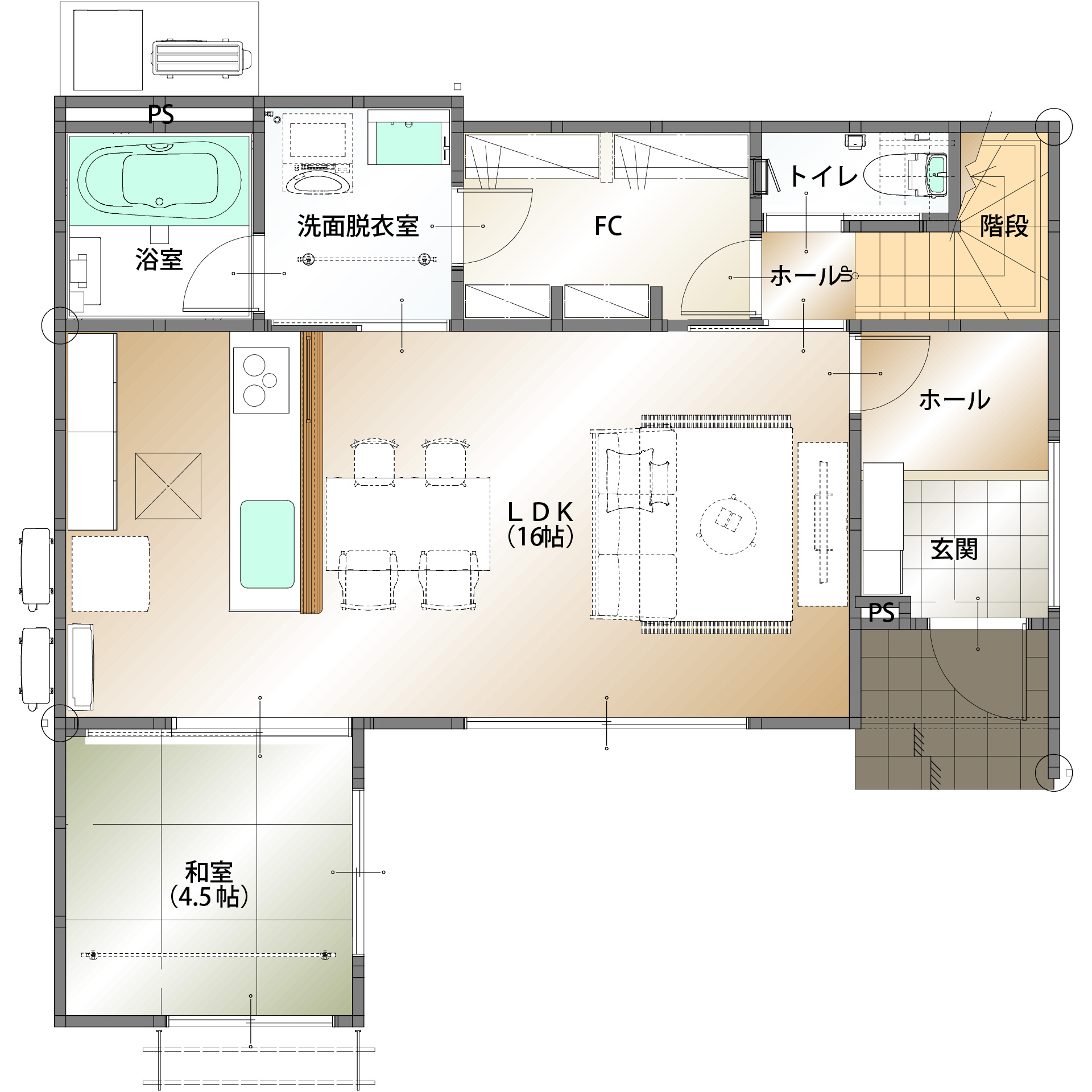 山梨県甲府市下今井町A 1号棟（建売住宅）の1F平面図