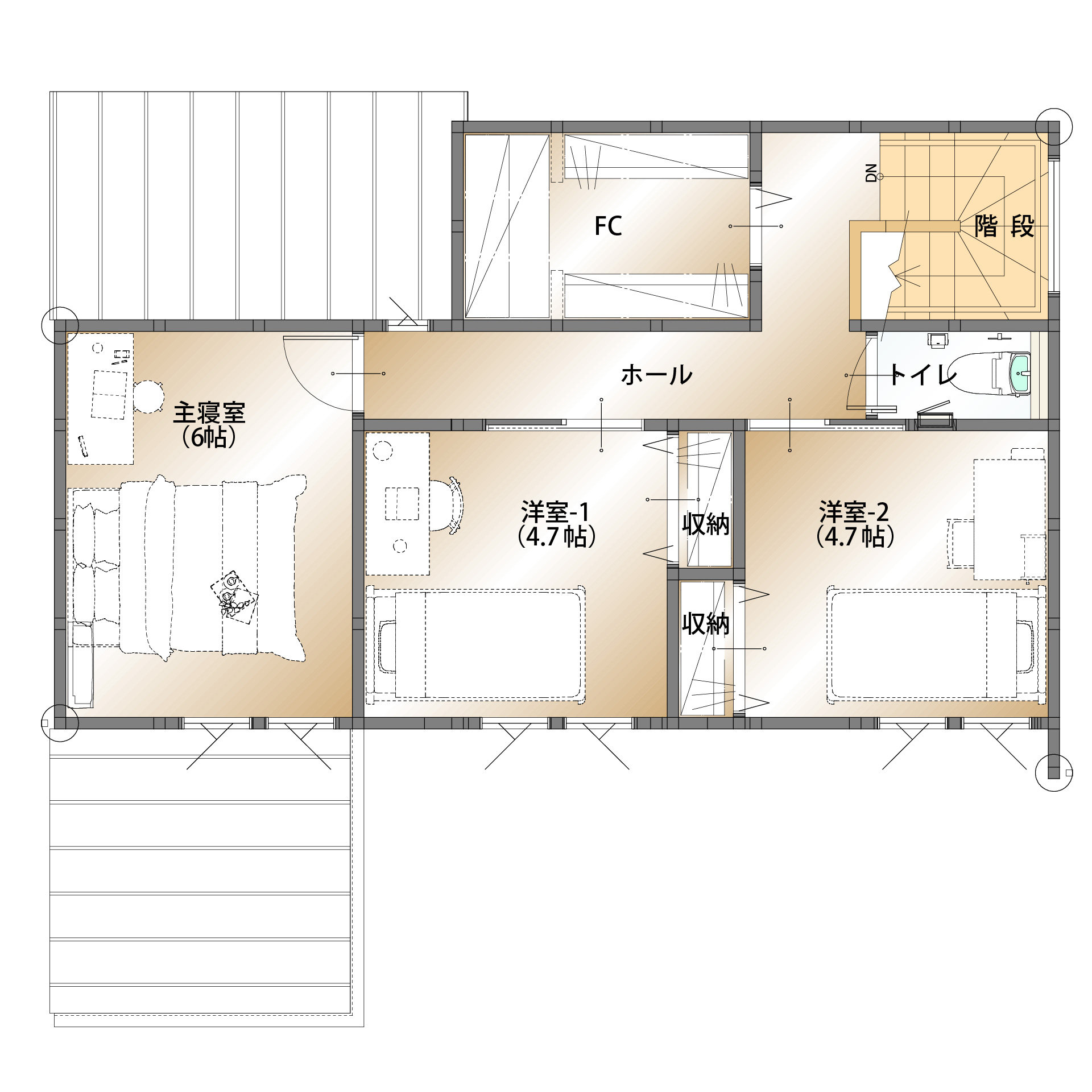 山梨県甲府市下今井町A 1号棟（建売住宅）の2F平面図